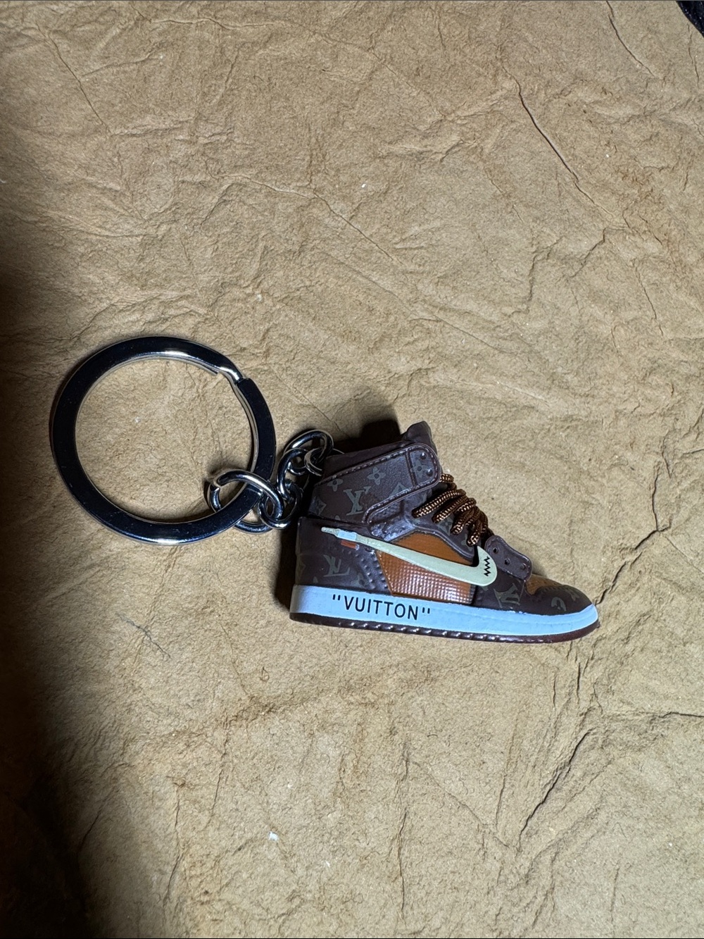 Jordan Brown Mini Sneaker With Swoosh & White Sole Keychain Charm